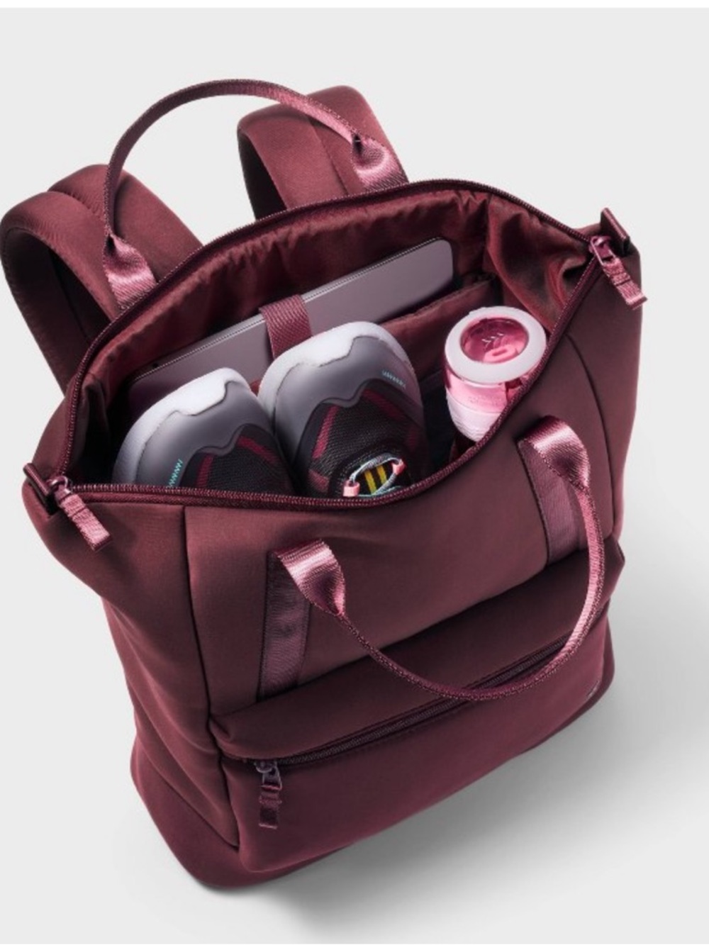 ALL IN MOTION NWT Faux Neoprene Backpack Faux Neoprene Backpack Tote - Maroon - Picture 3 of 8